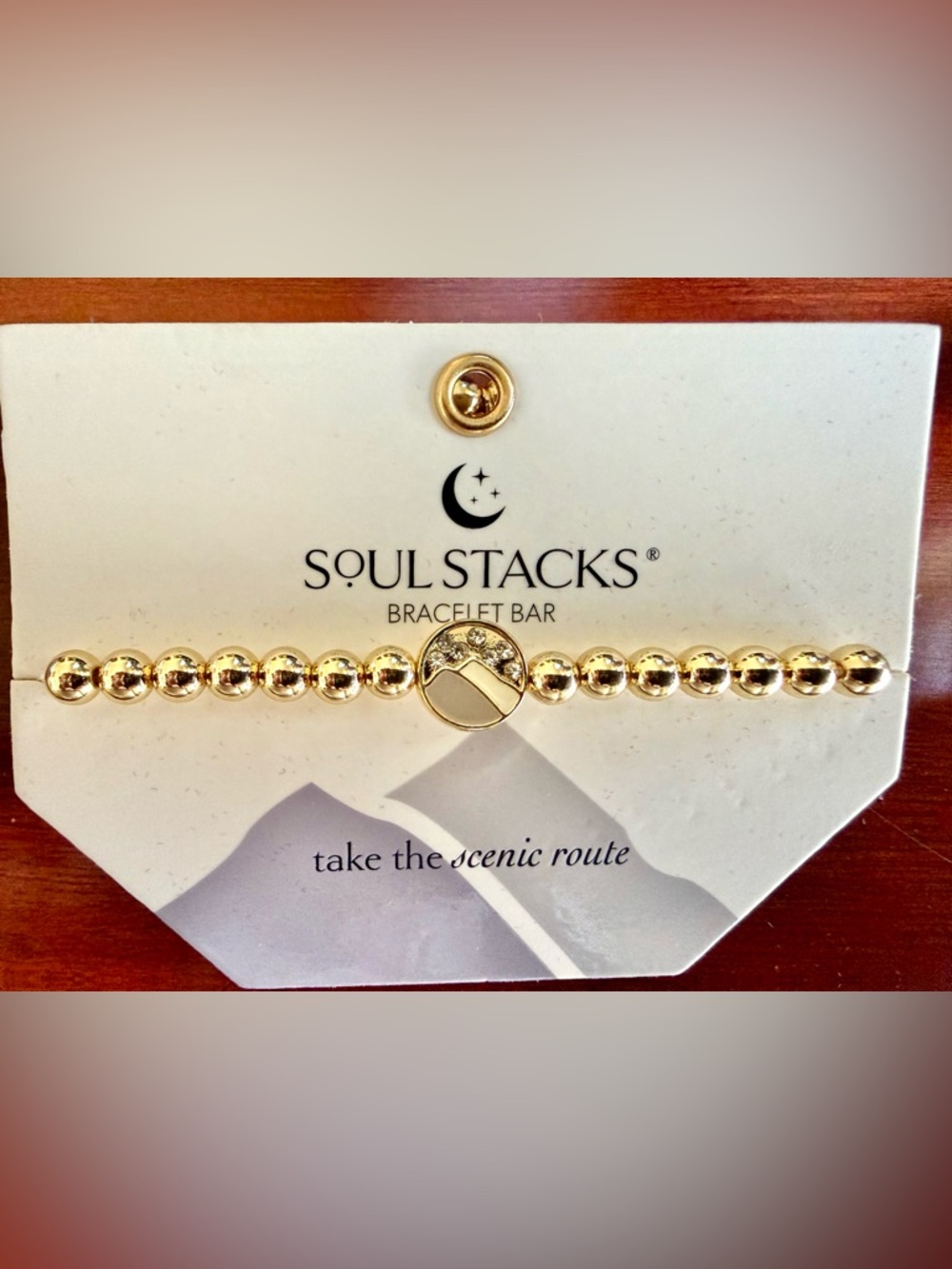 NWT Soul Stacks Gold Beaded Bracelet with Mountain Accent